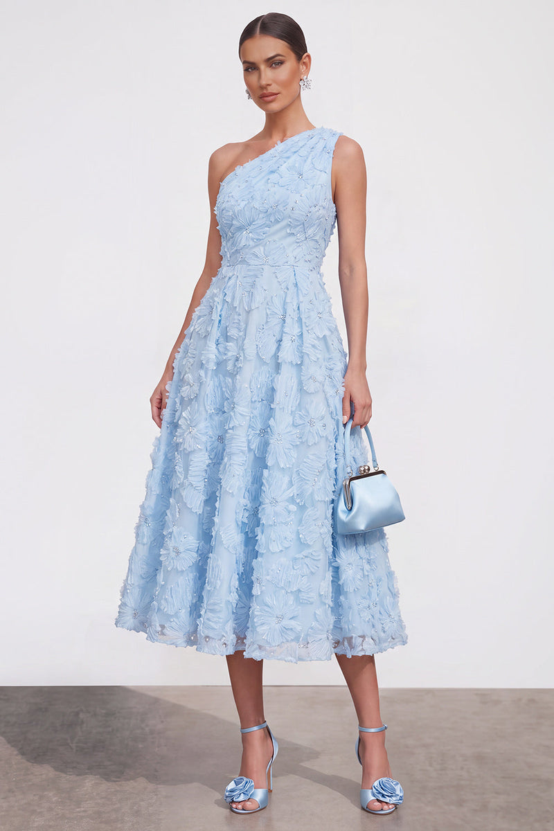 Load image into Gallery viewer, Green A Line One Shoulder Floral Maxi Wedding Guest Dress