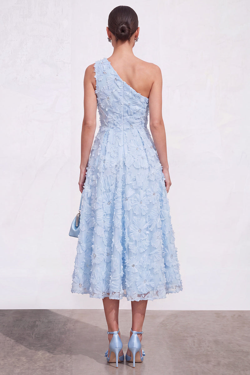 Load image into Gallery viewer, Green A Line One Shoulder Floral Maxi Wedding Guest Dress