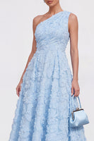 Load image into Gallery viewer, Green A Line One Shoulder Floral Maxi Wedding Guest Dress