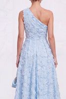 Load image into Gallery viewer, Green A Line One Shoulder Floral Maxi Wedding Guest Dress