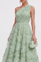 Load image into Gallery viewer, Green A Line One Shoulder Floral Maxi Wedding Guest Dress