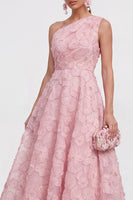 Load image into Gallery viewer, Green A Line One Shoulder Floral Maxi Wedding Guest Dress