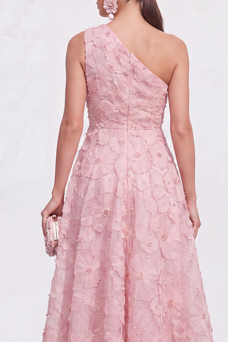 Load image into Gallery viewer, Green A Line One Shoulder Floral Maxi Wedding Guest Dress