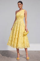 Load image into Gallery viewer, Green A Line One Shoulder Floral Maxi Wedding Guest Dress