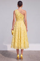Load image into Gallery viewer, Green A Line One Shoulder Floral Maxi Wedding Guest Dress
