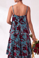 Load image into Gallery viewer, Green Flower Tiered Ruffled Velevt Long Wedding Guest Dress