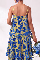 Load image into Gallery viewer, Green Flower Tiered Ruffled Velevt Long Wedding Guest Dress