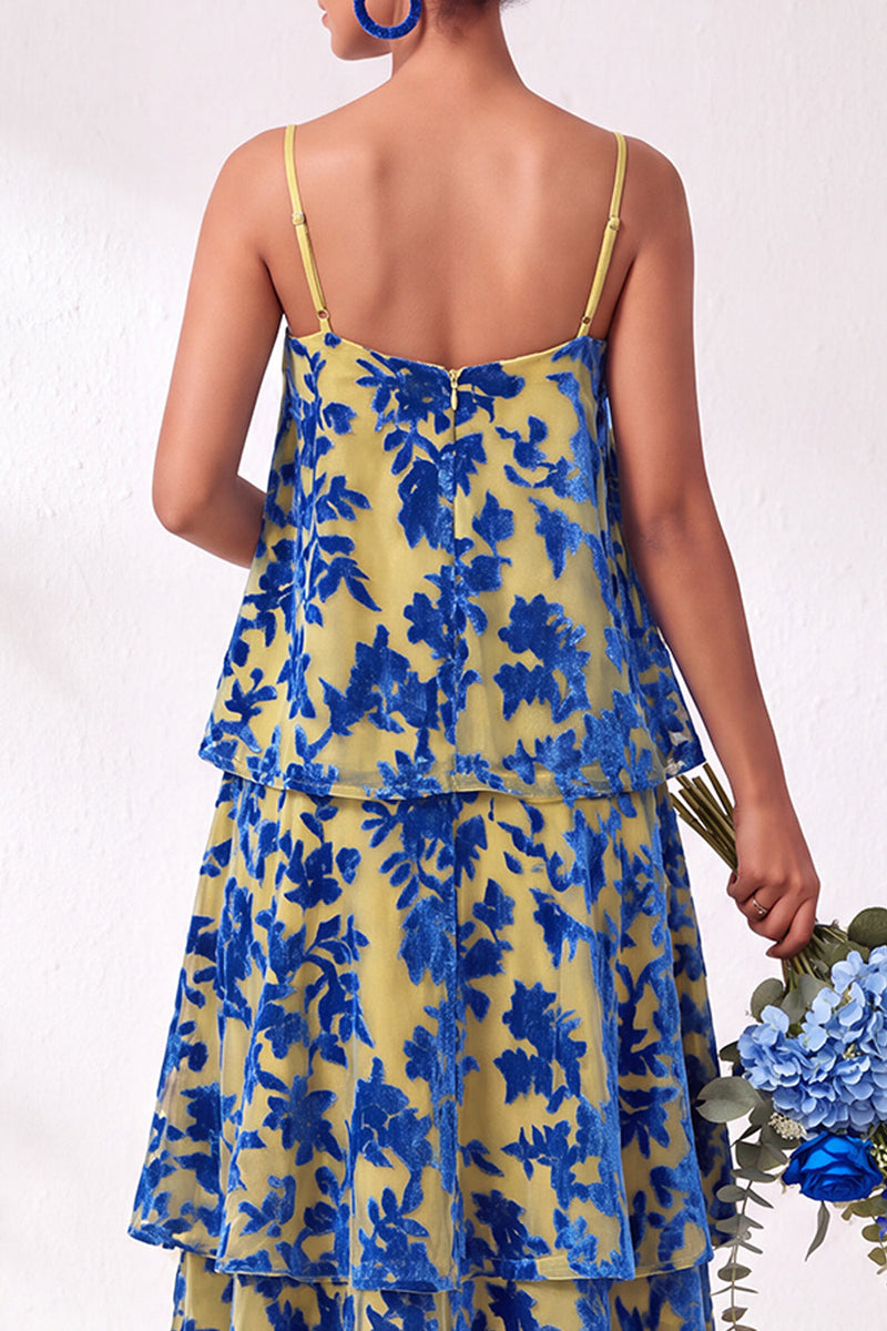 Load image into Gallery viewer, Green Flower Tiered Ruffled Velevt Long Wedding Guest Dress