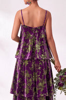 Load image into Gallery viewer, Green Flower Tiered Ruffled Velevt Long Wedding Guest Dress