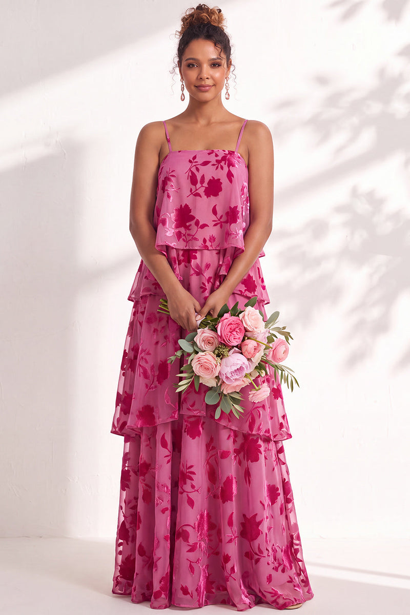 Load image into Gallery viewer, Green Flower Tiered Ruffled Velevt Long Wedding Guest Dress