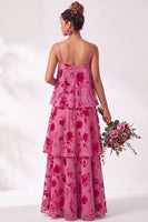 Load image into Gallery viewer, Green Flower Tiered Ruffled Velevt Long Wedding Guest Dress