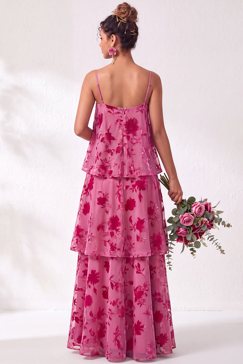 Load image into Gallery viewer, Green Flower Tiered Ruffled Velevt Long Wedding Guest Dress