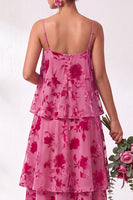 Load image into Gallery viewer, Green Flower Tiered Ruffled Velevt Long Wedding Guest Dress