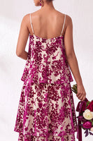 Load image into Gallery viewer, Green Flower Tiered Ruffled Velevt Long Wedding Guest Dress