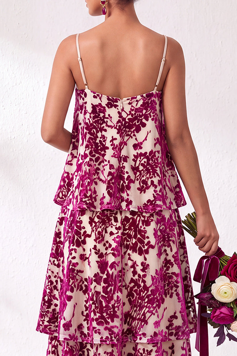 Load image into Gallery viewer, Green Flower Tiered Ruffled Velevt Long Wedding Guest Dress