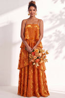 Load image into Gallery viewer, Green Flower Tiered Ruffled Velevt Long Wedding Guest Dress