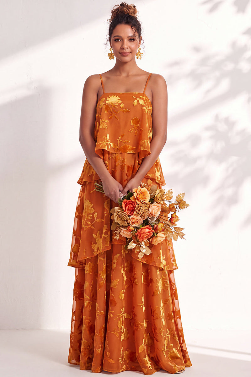 Load image into Gallery viewer, Green Flower Tiered Ruffled Velevt Long Wedding Guest Dress