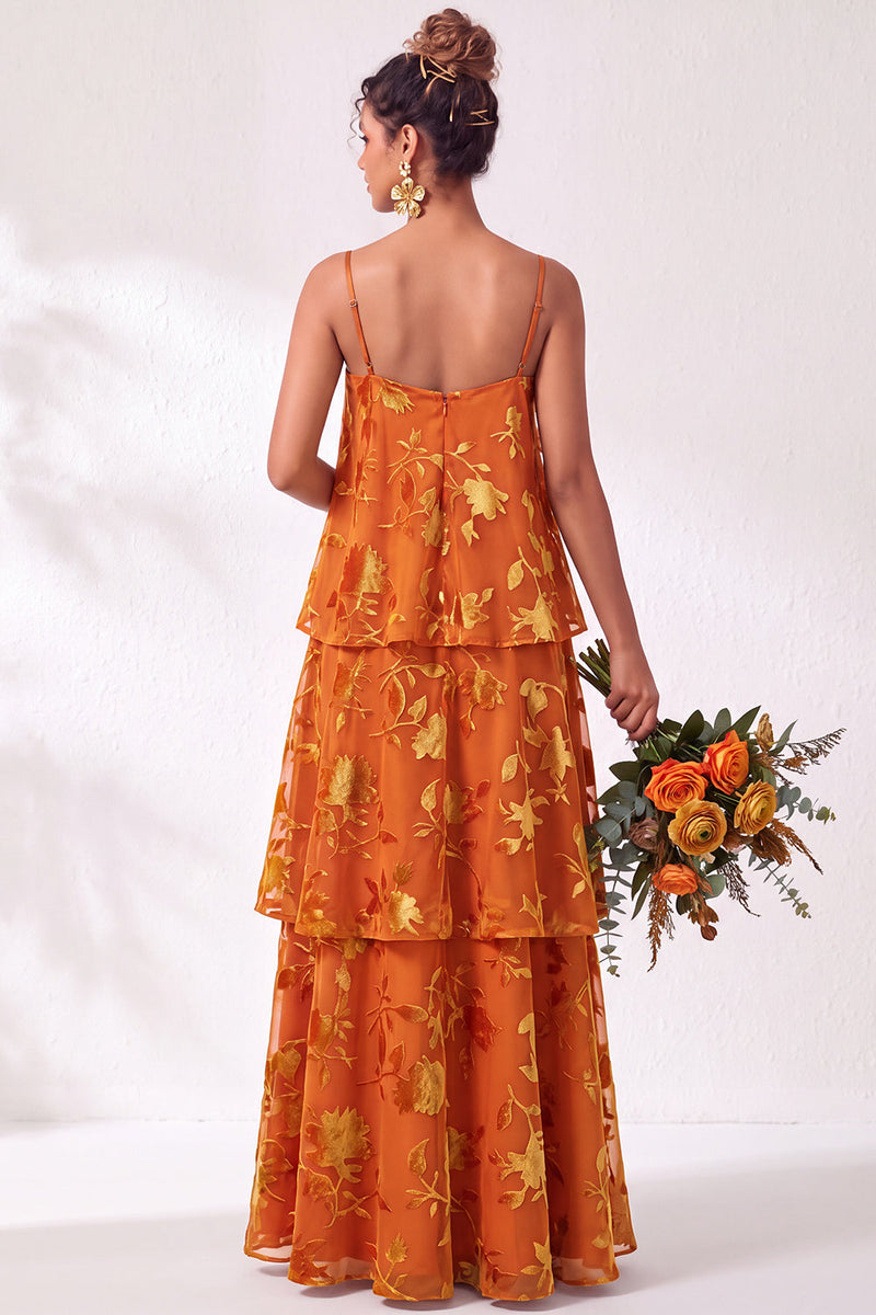 Load image into Gallery viewer, Green Flower Tiered Ruffled Velevt Long Wedding Guest Dress