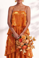 Load image into Gallery viewer, Green Flower Tiered Ruffled Velevt Long Wedding Guest Dress