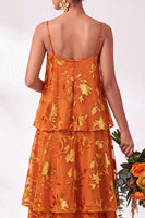 Load image into Gallery viewer, Green Flower Tiered Ruffled Velevt Long Wedding Guest Dress