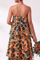 Load image into Gallery viewer, Green Flower Tiered Ruffled Velevt Long Wedding Guest Dress