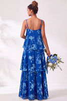 Load image into Gallery viewer, Green Flower Tiered Ruffled Velevt Long Wedding Guest Dress
