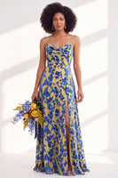Load image into Gallery viewer, Dusty Purple A-Line Velvet Floral Long Wedding Guest Dress with Slit