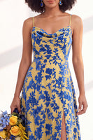 Load image into Gallery viewer, Dusty Purple A-Line Velvet Floral Long Wedding Guest Dress with Slit
