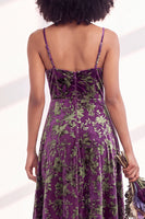 Load image into Gallery viewer, Dusty Purple A-Line Velvet Floral Long Wedding Guest Dress with Slit