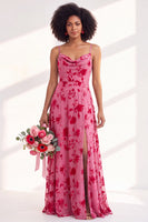 Load image into Gallery viewer, Dusty Purple A-Line Velvet Floral Long Wedding Guest Dress with Slit