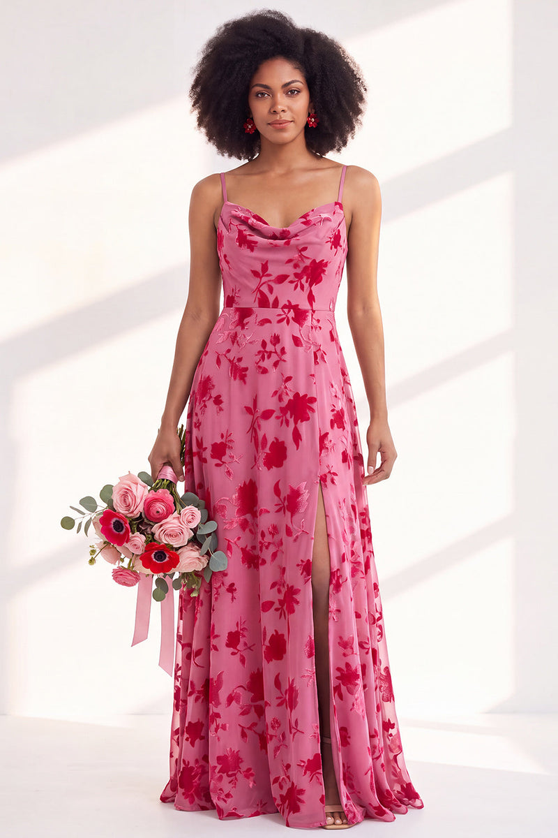 Load image into Gallery viewer, Dusty Purple A-Line Velvet Floral Long Wedding Guest Dress with Slit