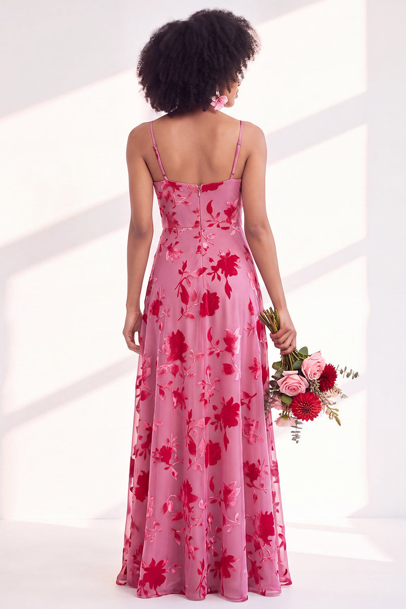 Load image into Gallery viewer, Dusty Purple A-Line Velvet Floral Long Wedding Guest Dress with Slit