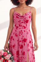 Load image into Gallery viewer, Dusty Purple A-Line Velvet Floral Long Wedding Guest Dress with Slit