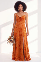 Load image into Gallery viewer, Dusty Purple A-Line Velvet Floral Long Wedding Guest Dress with Slit