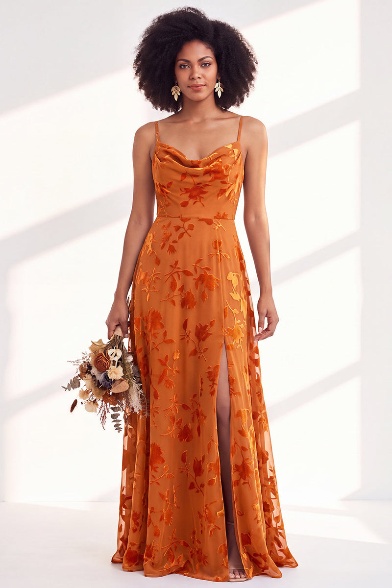Load image into Gallery viewer, Dusty Purple A-Line Velvet Floral Long Wedding Guest Dress with Slit