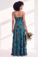Load image into Gallery viewer, Dusty Purple A-Line Velvet Floral Long Wedding Guest Dress with Slit