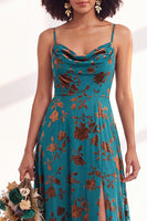Load image into Gallery viewer, Dusty Purple A-Line Velvet Floral Long Wedding Guest Dress with Slit