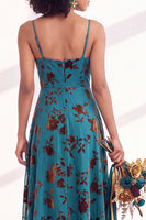 Load image into Gallery viewer, Dusty Purple A-Line Velvet Floral Long Wedding Guest Dress with Slit