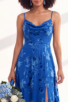 Load image into Gallery viewer, Dusty Purple A-Line Velvet Floral Long Wedding Guest Dress with Slit