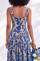 Load image into Gallery viewer, Floral Olive Square Neck Long Wedding Guest Dress with Slit