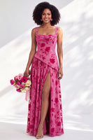 Load image into Gallery viewer, Floral Olive Square Neck Long Wedding Guest Dress with Slit