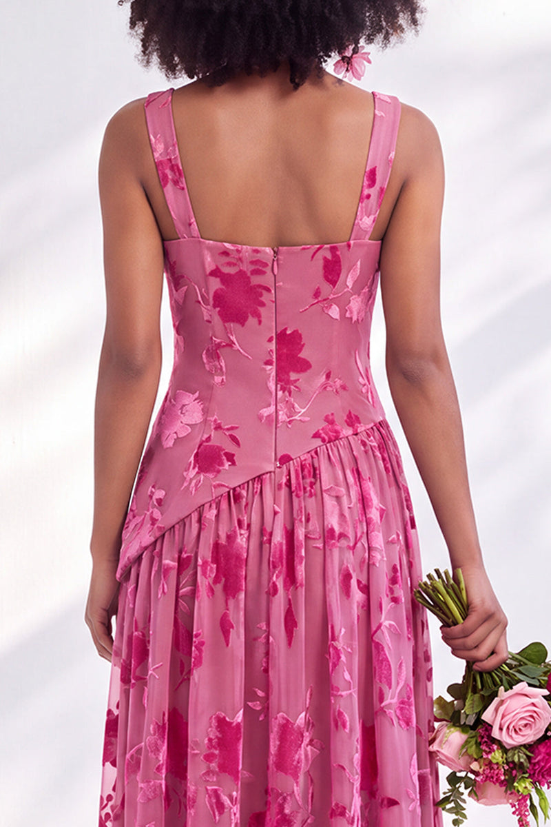 Load image into Gallery viewer, Floral Olive Square Neck Long Wedding Guest Dress with Slit