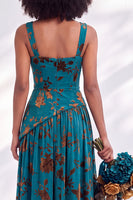 Load image into Gallery viewer, Floral Olive Square Neck Long Wedding Guest Dress with Slit