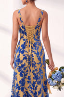 Load image into Gallery viewer, Fuchsia Mermaid Floral Ruched Square Neck Long Wedding Guest Dress