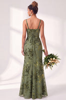 Load image into Gallery viewer, Fuchsia Mermaid Floral Ruched Square Neck Long Wedding Guest Dress