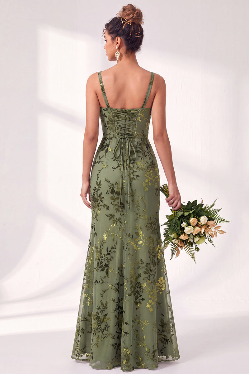 Load image into Gallery viewer, Fuchsia Mermaid Floral Ruched Square Neck Long Wedding Guest Dress