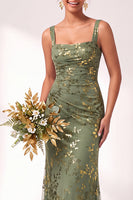 Load image into Gallery viewer, Fuchsia Mermaid Floral Ruched Square Neck Long Wedding Guest Dress