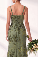 Load image into Gallery viewer, Fuchsia Mermaid Floral Ruched Square Neck Long Wedding Guest Dress