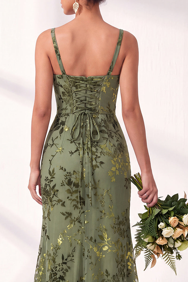 Load image into Gallery viewer, Fuchsia Mermaid Floral Ruched Square Neck Long Wedding Guest Dress