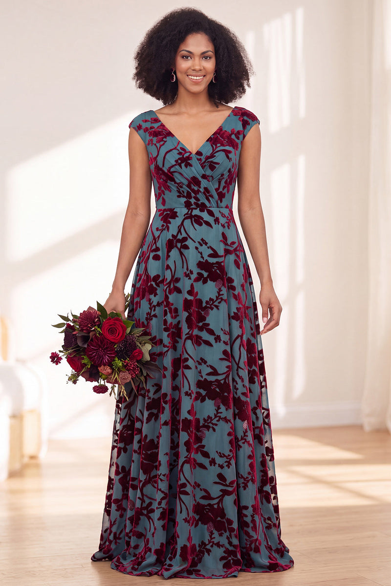 Load image into Gallery viewer, Black Silver Floral V-Neck A-Line Long Wedding Guest Dress